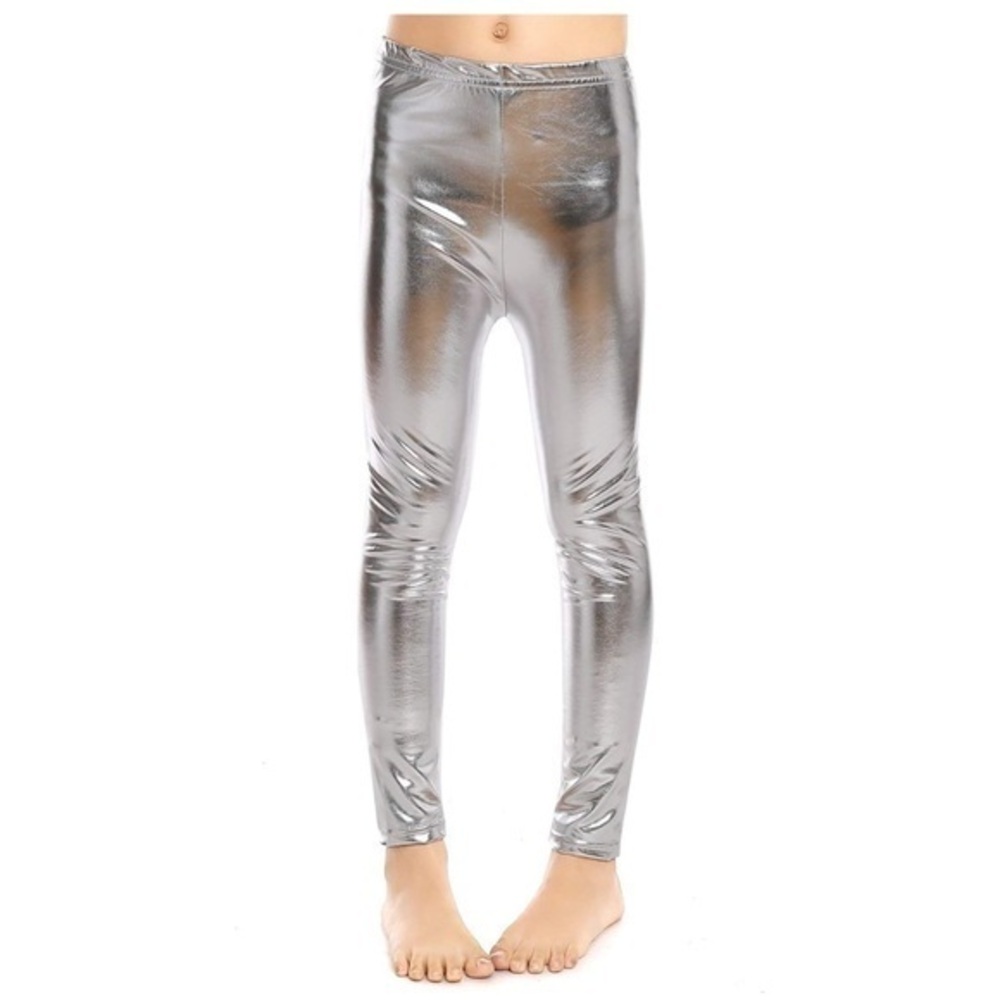 Girls' silver Metallic disco Shiny Stretch Leggings size medium